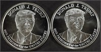 (2) 1 OZ .999 SILVER DONALD TRUMP ROUNDS