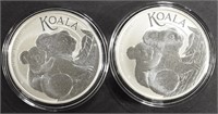 (2) 1 OZ .999 SILVER 2023 AUS KOALA ROUNDS