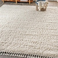 Mercer Shag Plush Tassel Cream 8ft x 10ft Area Rug