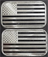 (2) 1 OZ .999 SILVER AMERICAN FLAG BARS