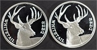 (2) 1 OZ .999 SILVER WHITETAIL DEER ROUNDS