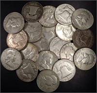 (20) MIXED DATES FRANKLIN HALF DOLLARS