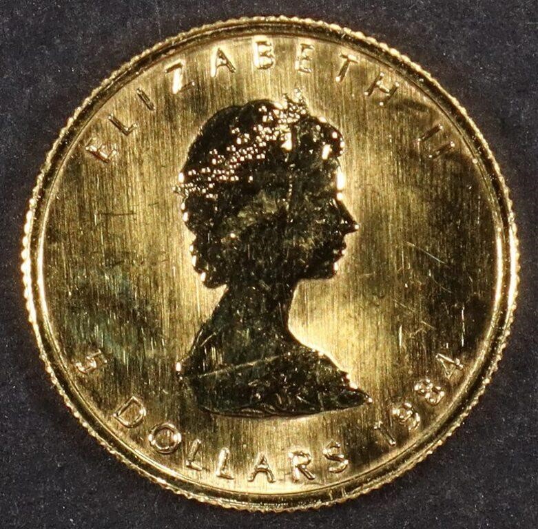 1/10 OZ 1984 $5 GOLD MAPLE