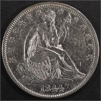 1844 SEATED LIBERTY HALF DOLLAR CH AU TOUGH DATE