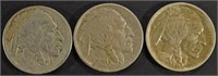 3 TYPE 1 BUFFALO NICKELS 1913 AU, 13-D VF, 13-S F