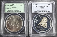 1995 CIVIL WAR DOLLARS PCGS MS-68, PF-68 DCAM