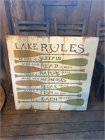 Wooden Lake Rules Sign