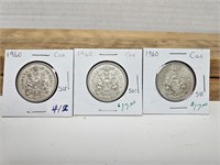3-1960 50 CENT COINS