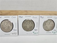 3-1961 50 CENT COINS