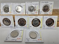 10 RCMP 25 CENT COINS UNC