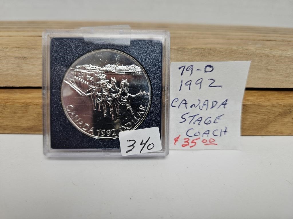 1992 CANADA STAGE COACH SILVER  COIN