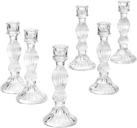 Set of 6 Ribbed Glass Candlestick Holders
