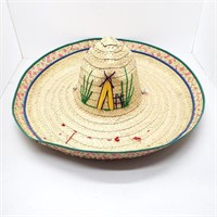 Vintage Sombrero Mexico yellow hut grasses