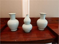 Set of 3 Light Blue Decorative Vases