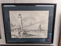Framed Lighthouse Sketch 20.5 x 16.5