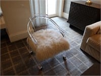 Designer Rolling Lucite Chair w/ Sheeps Wool seat