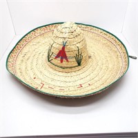 Vintage Sombrero Mexico red bird grasses