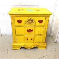 Yellow wood side table / end table
