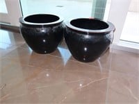 Pair of Blue Glazed Pots