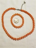 Vintage Orange Bead Bracelet and Necklace