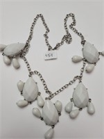 Vintage Necklace White Faceted Acrylic Teardrop