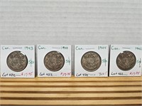 4 50 CENT COINS 1940,1942,1943,1944