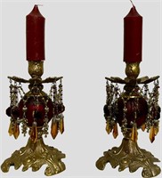 Ornate Gold and Red Candle Holders