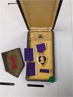 Purple Heart Medal in Case & 1st Infantry Patch