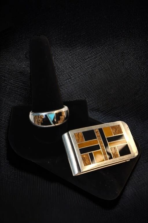 Sterling Navajo Men's Ring and Money Clip - 1.43