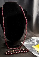 Garnett Bead  Necklace w/ Bracelet
