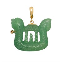Vintage 14kt Gold Large Jade Dragon Pendant