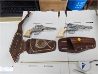 2 VTG Cap Guns w/Leather Holsters