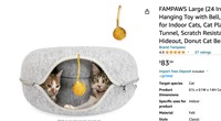 FAMPAWS Large (24 Inch) Cat Tunnel Bed