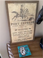 Pony Express sign, handpainted tile