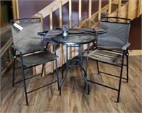 Patio Table, Umbrella & (2) Folding Chairs