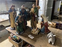 Large nativity set:  Mary, Joseph, Jesus, donkey
