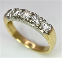 An 18K Yellow Gold Five Stone Diamond Ring. 0.85ct