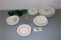 plates, green oatmeal glass saucer, sm bowls
