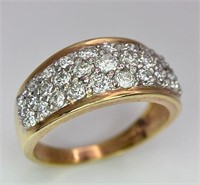 An 18K Yellow Gold Three-Row Cluster Ring. 1ctw. S