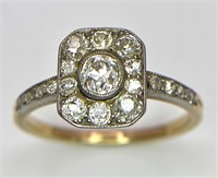 A 9 K yellow gold ring with an ART DECO style diam