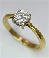 An 18K Yellow Gold Diamond Solitaire Ring. Brillia