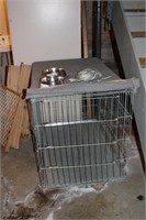 wire kennel, dog dish, tie, gates