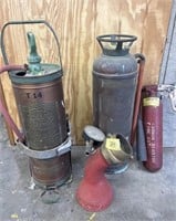 3 Vintage Fire Extinguishers, Nozzle, Shurstop Kit