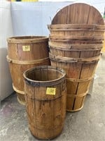 3 Wood Barrels, 4 Bushel Baskets w/2 Lids
