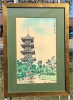 Asian Watercolor Pagoda Picture