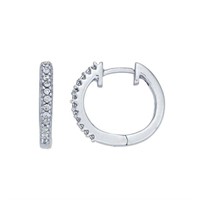 14K White Gold Diamond-Set Hinged Hoop Earrings