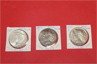 3 U.S Peace Silver Dollars 1922D MS60,