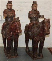 2pc Vintage Chinese Warriors on Horses