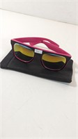 GUC Pink Biohazard Sunglasses in Rayban case