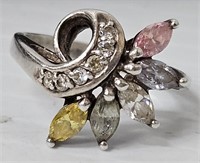 Vintage Sterling Silver Ring w Gemstones Sz 6